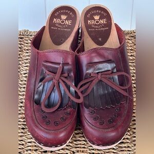 Krone Brand Women’s Leather & Wood Clogs Orthopedic Quality Size 41 (US W9.5-10)